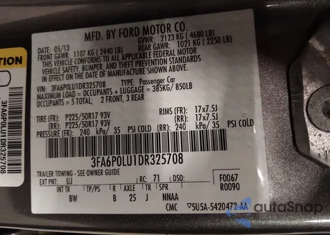 2013 Ford Fusion Hybrid Se из США, поврежденный, VIN 3FA6P0LU1DR325708